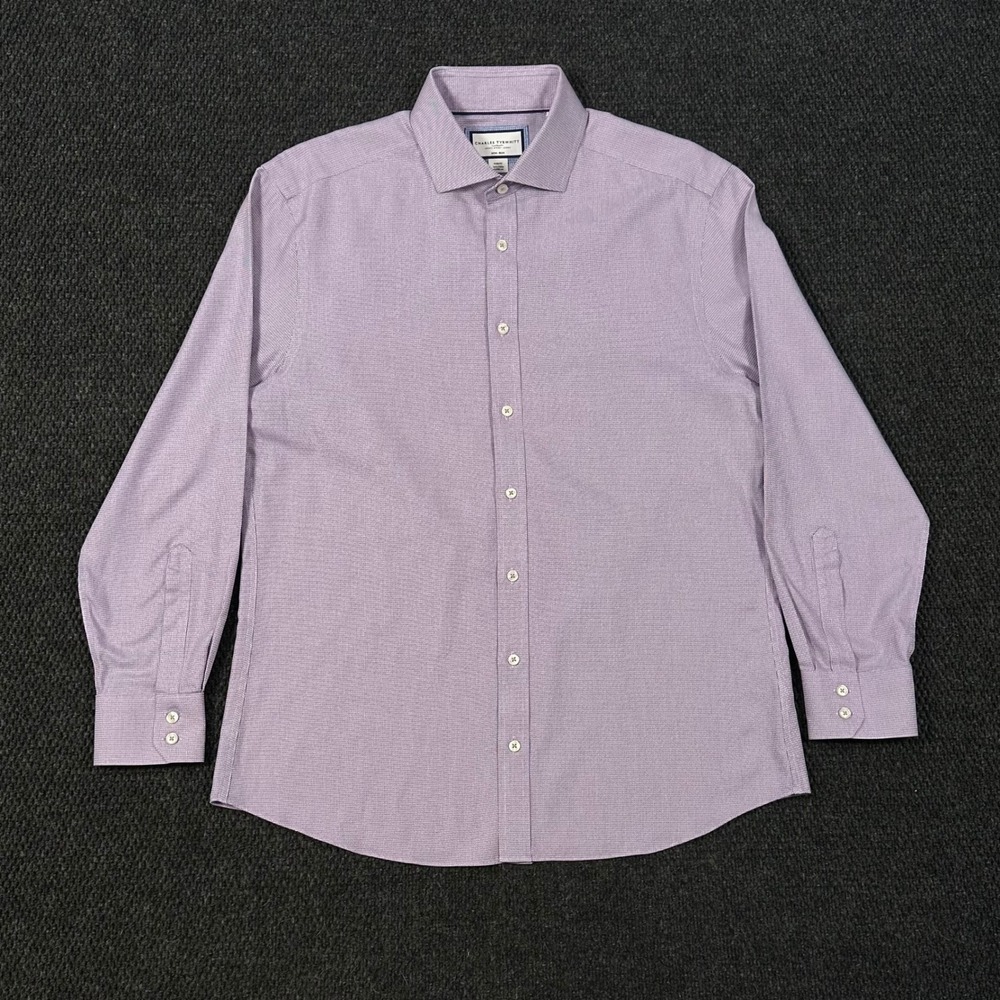 Charles Tyrwhitt Dress Shirt Men 16.5 34 Purple Slim Fit Non-Iron Long Sleeve